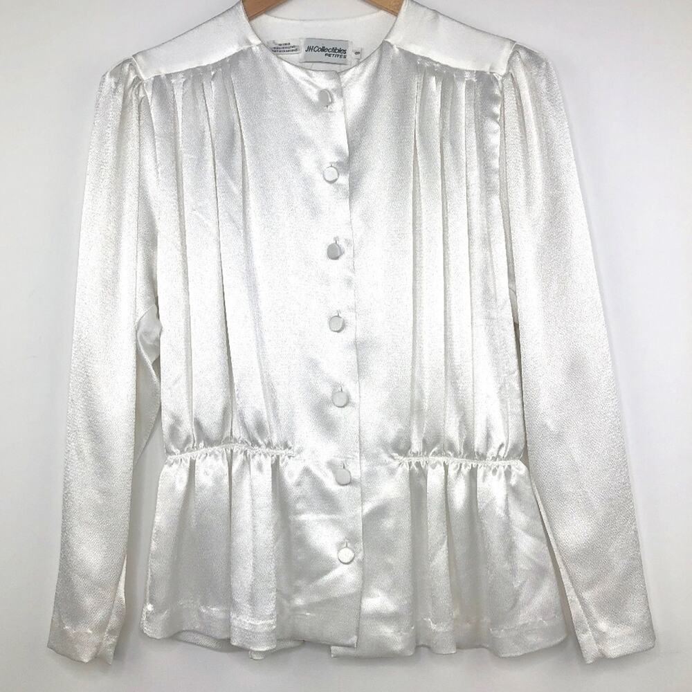 Vintage JH Collectibles Petites Silky White Blouse